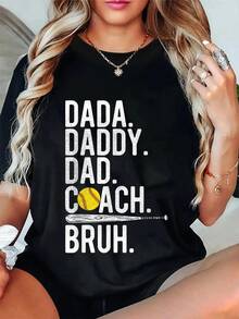 100% Cotone Dada Papà Bruh Vintage Softball Papà Maglietta Umoristica Famiglia Donna Uomo Estate Vacanza Morbida T-Shirt Vestibilità Rilassata Comfort Classico - nero - Visualizzare 1