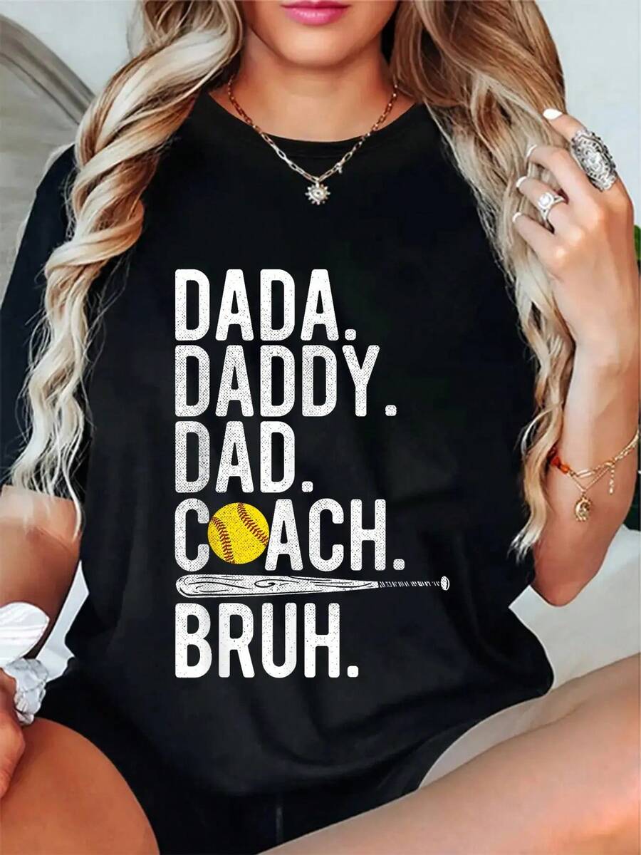 100% Cotone Dada Papà Bruh Vintage Softball Papà Maglietta Umoristica Famiglia Donna Uomo Estate Vacanza Morbida T-Shirt Vestibilità Rilassata Comfort Classico - nero - Visualizzare 1
