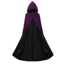 ALIZIWAY Hooded Cape Reversible Velvet Cloak Lined With Satin Renaissance Medieval Halloween Christmas Cosplay Costume{"Color_name":"Reversible-PurpleVelvetandBlackSatin","Size_name":"Medium"} - 雙面-紫色天鵝絨和黑色緞子 - 查看 6