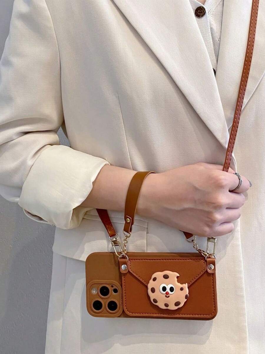 1 Stück Kartenhalter in Braun mit Handgelenkriemen & Umhängeband Handyhülle kompatibel mit iPhone 11 12 13 14 15 16 17 Serien