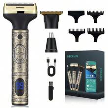 3-In-1 Men's Electric Shaver Set - Replaceable Hair Clipper, Nose Hair Trimmer And Shaver Heads, Rechargeable Lithium Battery, Travel Shaver Set With LED Display, Holiday Gift