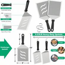Metal Spatula Set Of 2 Large 12x5In Stainless Steel Griddle Spatula Turner Heavy Duty Griddle Tools For Teppanyaki Flat Top Hibachi Grilling Camping Cooking Plastic Handle And Dishwasher - PP手柄 - 查看 1