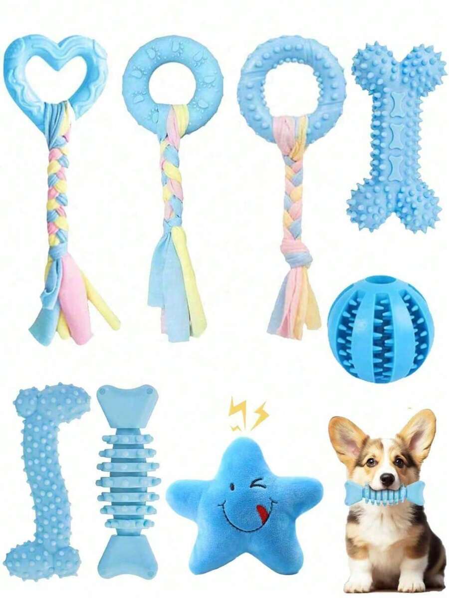 幼犬玩具,多件套幼犬磨牙玩具套装,可爱粉色幼犬玩具系列,幼犬咀嚼玩具,柔软耐用的小型犬互动磨牙玩具,多种款式可选 - 彩色 - 查看 1