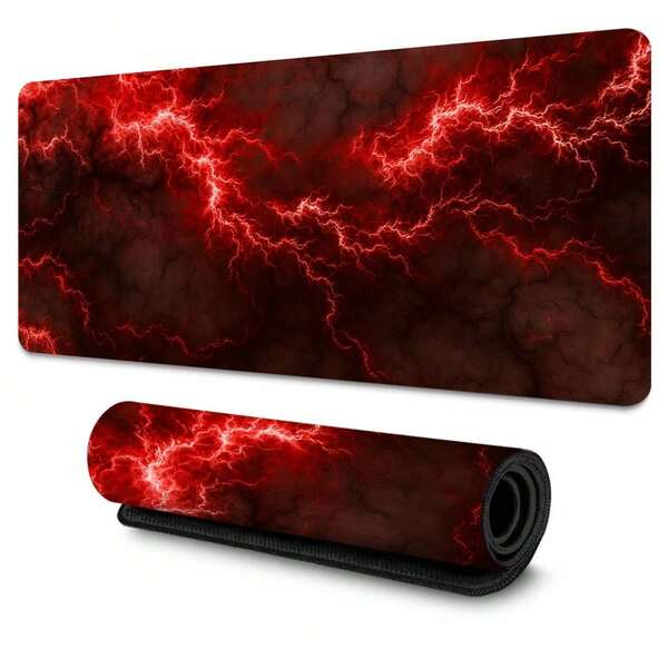 1 pieza Alfombrilla de ratón grande y extendida con estampado de relámpago escarlata furioso - Patrón visual explosivo con estilo de juego, superficie suave para un juego preciso y un uso de oficina fluido, base de goma antideslizante para un agarre estable en el escritorio, bordes reforzados con costura para mayor durabilidad, ideal para inyectar un ambiente de juego hardcore a tu escritorio, regalo perfecto para jugadores hardcore y entusiastas de la tecnología, ideal para cumpleaños y ocasiones con temática de juegos