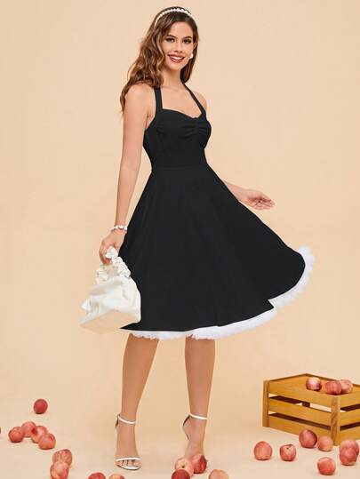 Vestidos de línea A elegantes y retro con hombros descubiertos, estilo vintage de trabajo