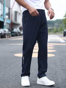 男士运动裤，轻便透气，抽绳腰部，休闲七分裤，夏季 - 藏蓝色 - 查看 4