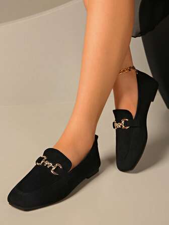 2025 Autumn Women's Square Toe Soft Bottom Slip-On Flat Shoes, Fashion Versatile Loafers, Retro American Style Casual Flats, Elegant Office Shoes In Black, Brown, Suede, Comfortable Outdoor Mary Jane Shoes, Suitable For Casual, Beach, Party, Work, All Seasons