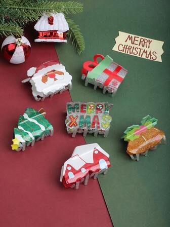 1pc Cute Glitter Cartoon Christmas Tree, Santa Claus, Bell Gift, Snowhouse Medium Hair Claw, Sweet Versatile Hairclip For Ponytail, Bun, Suitable For Holiday Party Hair Clips Elegant Claw Clips Winter Hair Accessories Fashion Hair Cluth