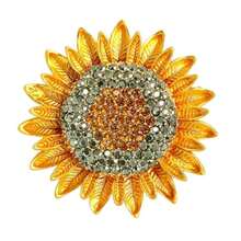 Broche de girasol para mujer con diseño con cristales y enchapado en oro, perfecto para uso casual y formal