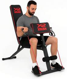 XR Banco de Pesas, Banco de Ejercicio Fitness Multiposición con 2 Ligas Incluidas, Banco de Entrenamiento Soporta 350 Kg, 8 Niveles de Inclinación con Cojín Lumbar, Banco Gym Plegable - 1 - Ver 1