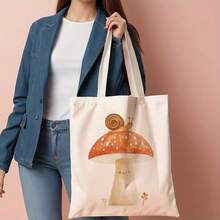 1pc Cute Snail & Mushroom Canvas Tote Bag - Reusable Grocery Bag With Adorable Cartoon Design, 13, 8"X15, 8" Durable Polyester Shoulder Bag For Shopping, Commuting, School - Perfect Gift For Nature Lovers, Women, Graduation, Earth Day, Juneteenth, 4th Of July, Reusable Shopping Bags, Commuting Accessory, Whimsical Illustration, Sturdy Handle Construction - A - 查看 11