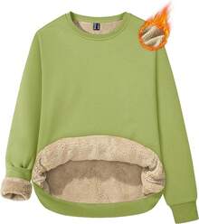 MAGCOMSEN Sudadera Térmica con Forro de Sherpa para Mujer, con Cuello Redondo, Forro Polar, Cálida Y Gruesa - Verde Oliva - Ver 3