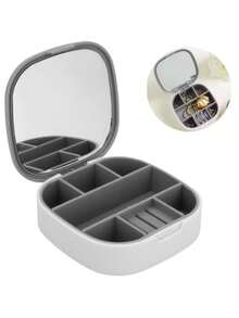 Portable Jewelry Box With Mirror And Necklace Ring Earring Organizer - XÁM VÀ TRẮNG - Xem 1