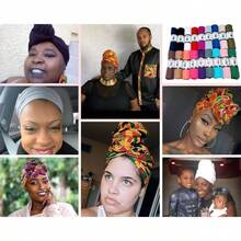 Ankara African Print Soft Headwraps Headband Long Hair Wrap Scarf Turban Tie Jersey Knit African Wraps - 1. 肯特布綠,黑,橙 - 查看 7