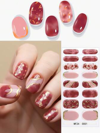16 Tips Semi-Cured Gel Nail Wraps (Multi-Colour) Retro Personalised Leopard Print Simple French Black Edge Nail Art Stickers, Self-Adhesive Full Wrap Nail Art, Need To Use With UV Lamp, Easy To Apply And Remove, Suitable For Women And Girls For Daily Shopping Party DIY Nail Art Use