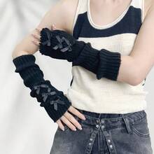 Handmade Bowknot Half-Finger Gloves For Women, Knitted Woolen Gloves, Fashionable Ballet Style Arm Warmers With Ribbon, Suitable For Autumn And Winter - Nơ ruy băng màu kem - Xem 3