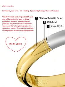 1Pc Minimalist Classic 925 Sterling Silver Plain High Polish Comfort Fit Wedding Bands 18K Gold Plated Silver Rings For Couple