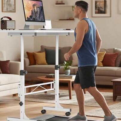 Lcchabls Small Standing Desk Rolling Adjustable Height,Mobile Sit Stand Up Portable Laptop Desk With Lockable Wheels For Computer Workstantions,White Home Office,15.75"X31.5"Height 27.5"-43.3"