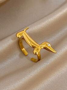1 Chiếc nhẫn hình chó Dachshund cổ điển sang trọng bằng thép không gỉ mạ vàng 18K dành cho nữ, trang sức thời trang đính đá CZ hình mắt dễ thương, quà tặng cho mẹ dịp Giáng sinh, Lễ Tạ ơn, Halloween, đám cưới, tiệc tùng/dạ hội/phụ kiện hàng ngày, quà tặng kỷ niệm, Ngày Valentine, trang sức phong cách Boho, quà sinh nhật, quà cho phù dâu. - Nhiều màu - Xem 2