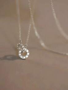 BALMORA 1 件 S925 纯银方晶锆石互锁环精致项链，优雅吊坠项链，适合女士 - 銀色 - 查看 7