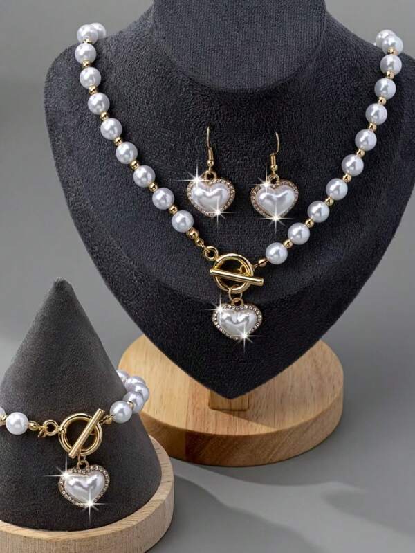 Vintage Beaded Diamond-Embedded Heart Pendant Jewelry Set For Women,Luxurious High-End Design, Ideal For Daily Wear, Christmas Gifts, Engagement Jewelry & Parties.