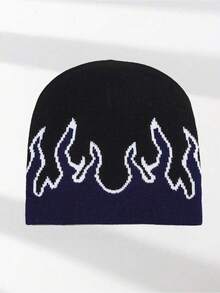 1pc Men's Unique Y2K Fire Pattern Knitted Beanie Hat, Suitable For Autumn/Winter Warmth And Casual Outfit Winter Hat Fall Outfit - 彩色 - 查看 10