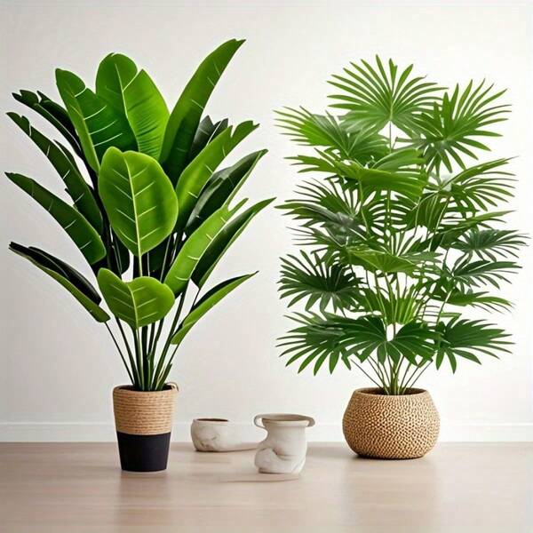 مجموعة نباتات اصطناعية كبيرة، نباتات صناعية لديكور الحديقة، نباتات صناعية مقاومة للأشعة فوق البنفسجية ذات أوراق خضراء، مثالية للمنازل والمكاتب والفنادق والحدائق والشرفات وديكورات الأعراس والمناسبات، مناسبة للاستخدام الداخلي والخارجي وديكور الحديقة والمنزل (بدون أصيص)