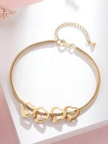 Customized Multi-Name Heart-Shaped Bracelet, Personalized Engraved Bracelet, Can Engrave 1-5 Names, DIY Couples Name Jewelry, Family Name Bracelet, Minimalist Bracelet, Silver/Gold Heart-Shaped Bracelet, Valentine's Day Gift Bracelet