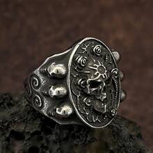 1 pieza Anillo de calavera de acero inoxidable de moda, adecuado para regalar a amigos, colegas, padres, novio/novia, parejas - Plateado - Ver 9