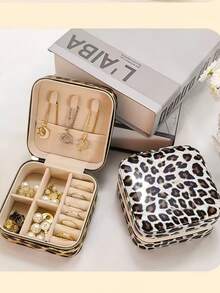 1 pezzo Scatola portagioie unica e alla moda con stampa leopardata, organizer portatile in pelle PU di alta qualità per orecchini, anelli, gioielli, con scomparti multipli