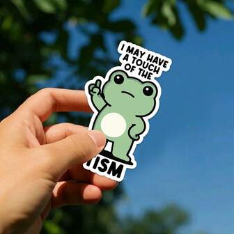 Puede que tenga un poco de Tism Rana Pegatina de vinilo - Divertida rana de dibujos animados con ojos expresivos, diseño verde y blanco, ¡genial para botellas de agua, portátiles, coches, parachoques, etc!