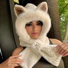 Autumn/Winter Fashion Thermal Lined Warm Hat And Scarf Set, Thick Ear Protection Knit Beanie, Cute Animal Pattern, Random 2 Fold-Over Styles, Multiple Colors Available - Multicolor - View 9