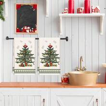 1pc/2pcs/4pcs Pine Tree Green Christmas Super Soft Microfiber Kitchen Towel, 45*66cm Seasonal Kitchen & Dining Table Decor Dish Cloth, Christmas Home Decor - Green - View 5