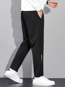 Boyfriend Style Men's 1 Piece Of Autumn And Winter Casual Pants, Soft And Comfortable Fabric, Reflective Leg And Zipper Pocket, Suitable For Running, Daily Training And Leisure Outing - Black - View 6