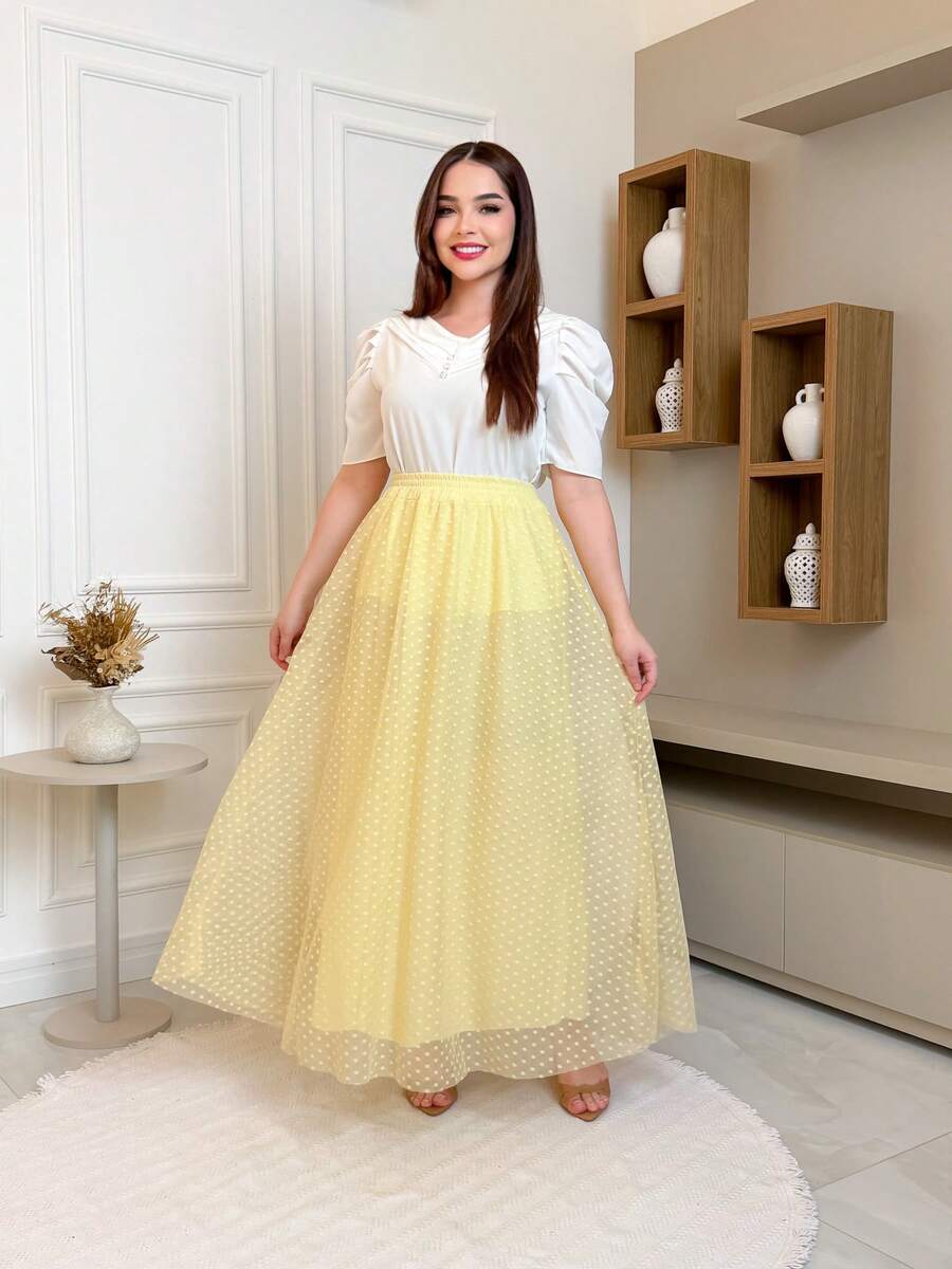 Long Tulle Skirt With Bolster Evangelical Fashion - 淡黃色 - 查看 1