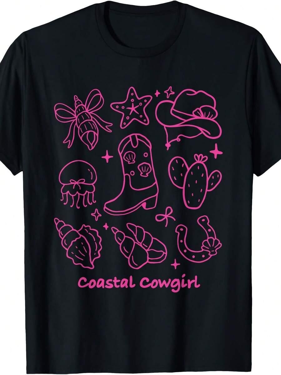 Coastal Cowgirl Western Beach Boots Seas Starfish Cactus T-Shirt - 款式6 - 查看 1