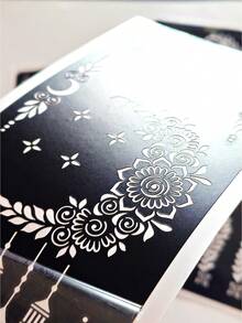 4 张月亮临时纹身模板套装 - 性感花卉图案，可用于手部、DIY 彩绘、墨水、可重复使用的 Mehndi 设计模板贴纸，适用于女性身体派对化妆 - 黑色 - 查看 6