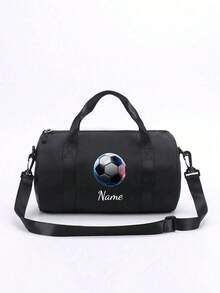 Customizable Back To School Mini Personalized Sports Bag, You Can Add Name, Text Or Pattern. It Features A Football Theme Design, Perfect For Various Sports And Daily Use, Such As Outings, Workouts, Travel, Shopping And Beach Activities. An Ideal Gift For Any Occasion, Especially Christmas! Personalized Customization Service Provided. - Black - View 23