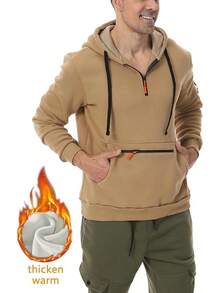 Sudadera deportiva con capucha y cierre para hombre, de manga larga, con capucha y bolsillos - Caqui - Ver 2