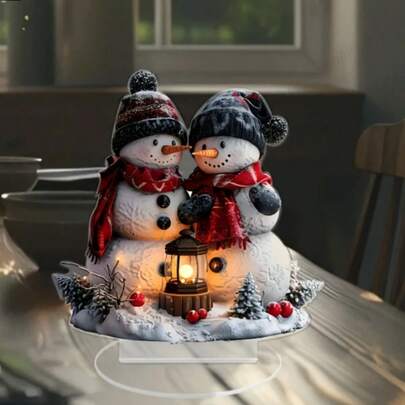 Bohemian Style Acrylic Snowman Decoration Small Statue - Desktop Snowman Theme Ornament, Multipurpose Acrylic Craft, Suitable For Home, Office, , Cafe - 1 Christmas Snowman Decoration, Holiday Gift