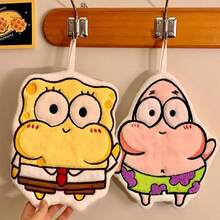 SpongeBob & Patrick Star Cartoon Plush Hand Towels, Cute Hanging Absorbent Washcloths, Soft Handkerchiefs For Kitchen/Bathroom, Ideal For Kids & Cartoon Fans