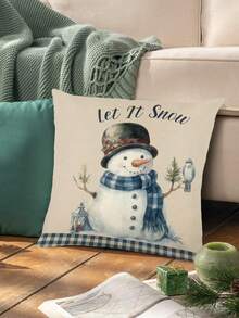 1pc Christmas Snowman Pattern Table Runner, Linen-Like Christmas Table Runner, 1pc Table Runner, 4pcs Placemats, 1pc Cushion Cover, 3 Products Available, Seasonal Home Decor Indoor/Outdoor Party Supplies, Winter Home Decor, Christmas Decoration, Christmas Room Decor, Christmas Party Decoration - Multicolor - View 16