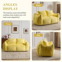 75.2" Wide Giant Bean Bag Couch, Faux Fur Upholstered Lazy Sofa Couch With Pillows, Comfy Loveseat Couch With Large Armrests, Oversized Floor Sofa For Living Room - Màu vàng - Xem 6