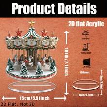 Decoración navideña de trineo giratorio de acrílico 2D - Estilo bohemio con árbol nevado y estrellas, decoración de escritorio para el hogar/oficina/cafetería - Regalo de Navidad, Acción de Gracias, cumpleaños, diseño artesanal vintage exquisito para un mundo invernal, sin electricidad