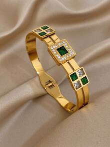 Elegantes vintage grünes Zirkonia Armband, Goldarmband, Edelstahl Armband für Frauen, geeignet für den täglichen Gebrauch, Partys, Weihnachten, Halloween, Geburtstagsgeschenkset - Verschiedenfarbig - Übersicht 9