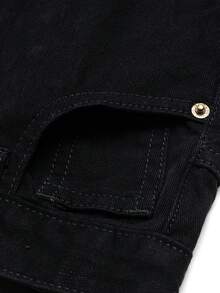 Pantalones vaqueros cargo de pierna ancha beige para niño, pantalones de trabajo de mezclilla versátiles con múltiples bolsillos y cintura ajustable, de vuelta al colegio - Negro - Ver 9