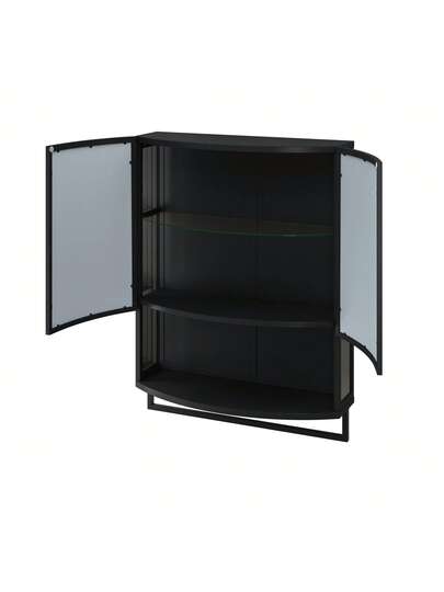 Moderne Arched Glass Two Door Cabinet (60cm) Shatterproof Spiegel out Double Layer Storage, Open Shelf Towel Rack Entryway, Living Room, Bathroom Dining Room view 5