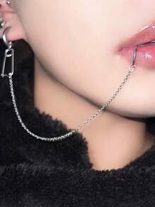 1PC Stainless Steel Chain Linked Earring Hinged Lip Ring Fake Piercing Lip Clip Anime Nana Style Punk Jewelry Body Piercing
