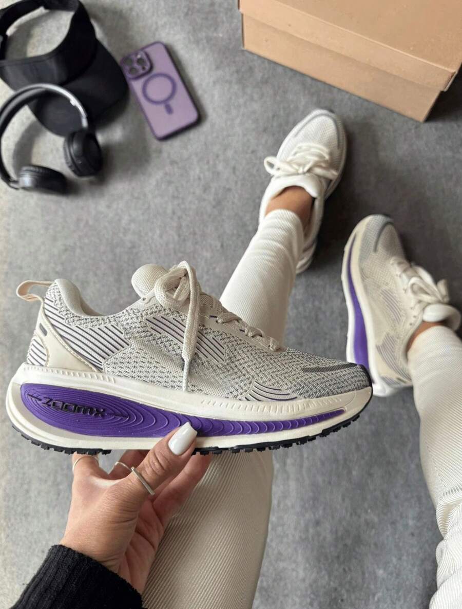 Women's Athletic Sneakers For The Gym, Fashionable Casual Style, Nylon, Ideal For Everyday Wear, School, Or College. - 紫色變焦 - 查看 1