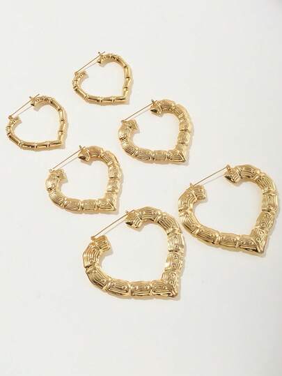 1-3 أزواج من أقراط الحلقة المرأة المبالغ فيها بشكل قلب مجوف من السبائك المعدنية عصرية